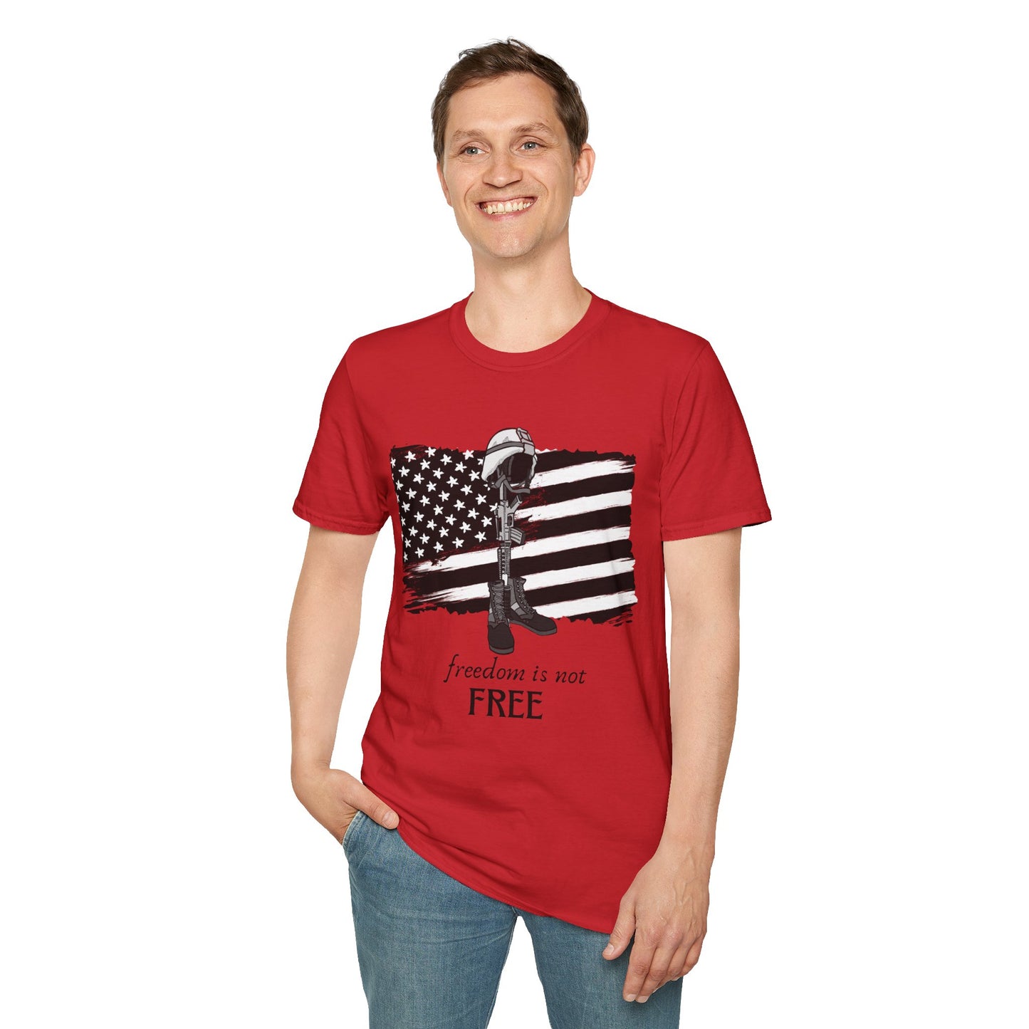 Freedom Is Not Free T-Shirt — Patriotic American Flag & Fallen Soldier Tribute