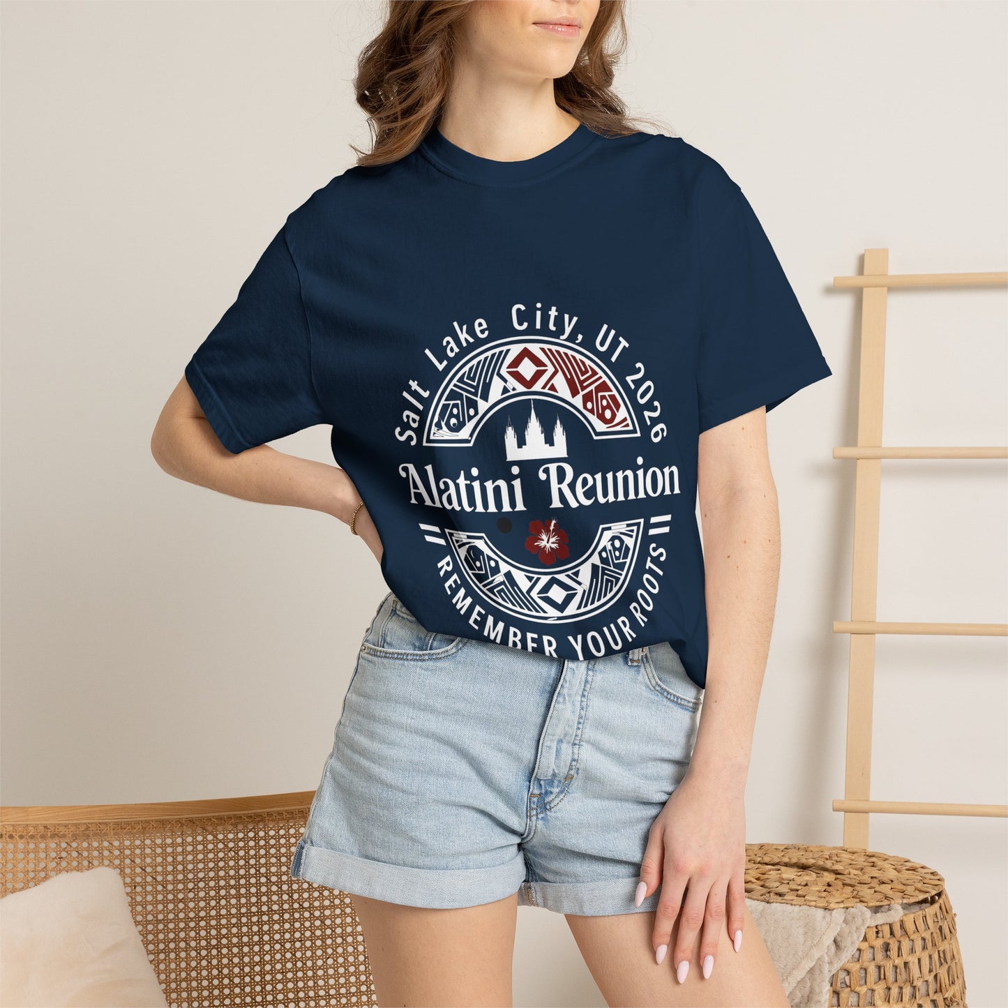 White on Black Alatini Reunion T-Shirt — Lake City UT 2026 «Remember Your Roots»