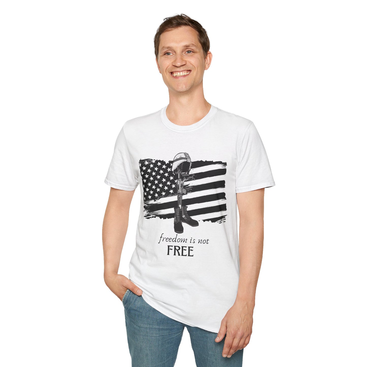 Freedom Is Not Free T-Shirt — Patriotic American Flag & Fallen Soldier Tribute