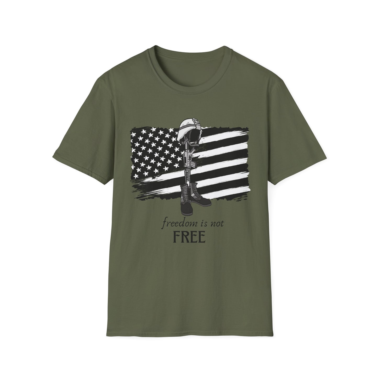 Freedom Is Not Free T-Shirt — Patriotic American Flag & Fallen Soldier Tribute