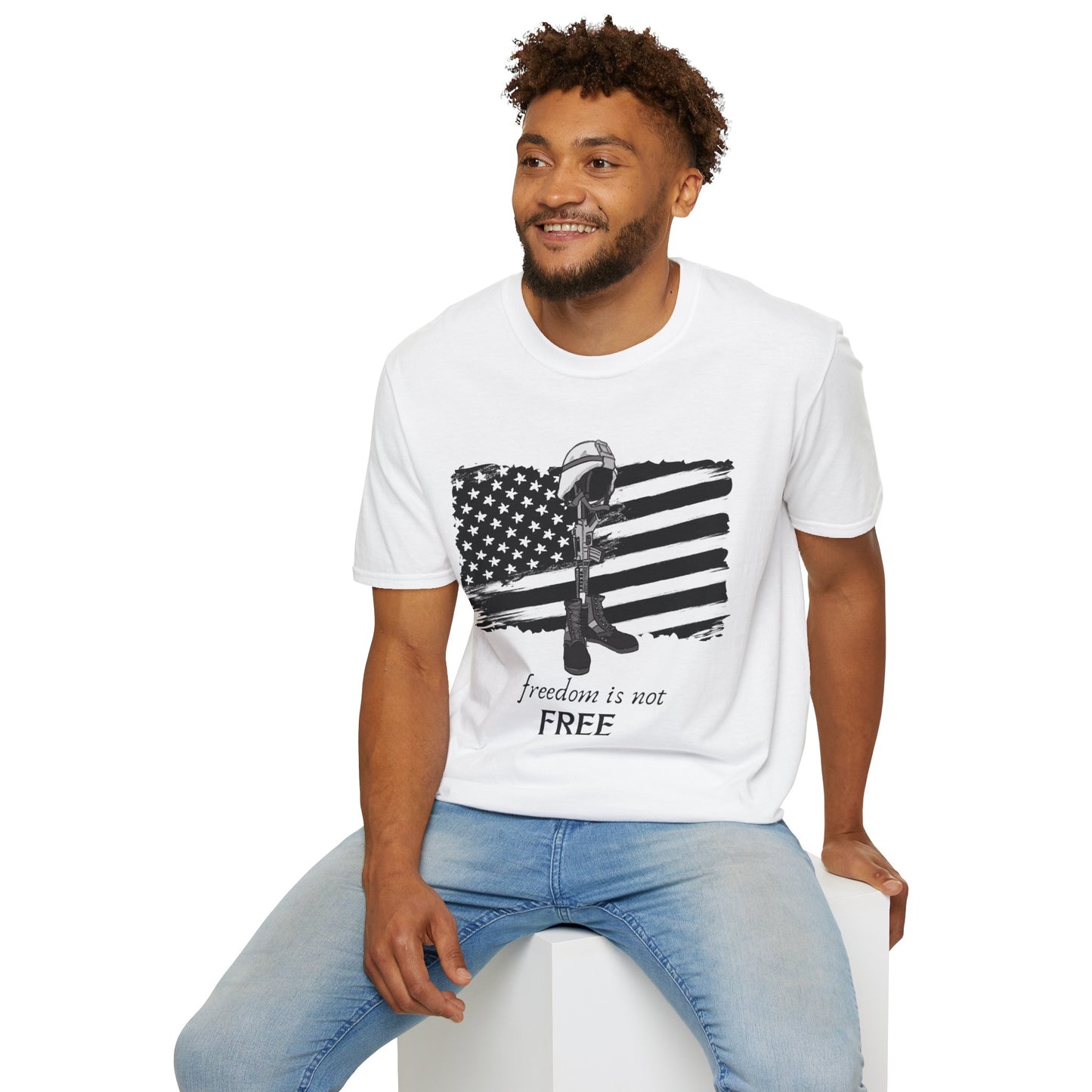 Freedom Is Not Free T-Shirt — Patriotic American Flag & Fallen Soldier Tribute