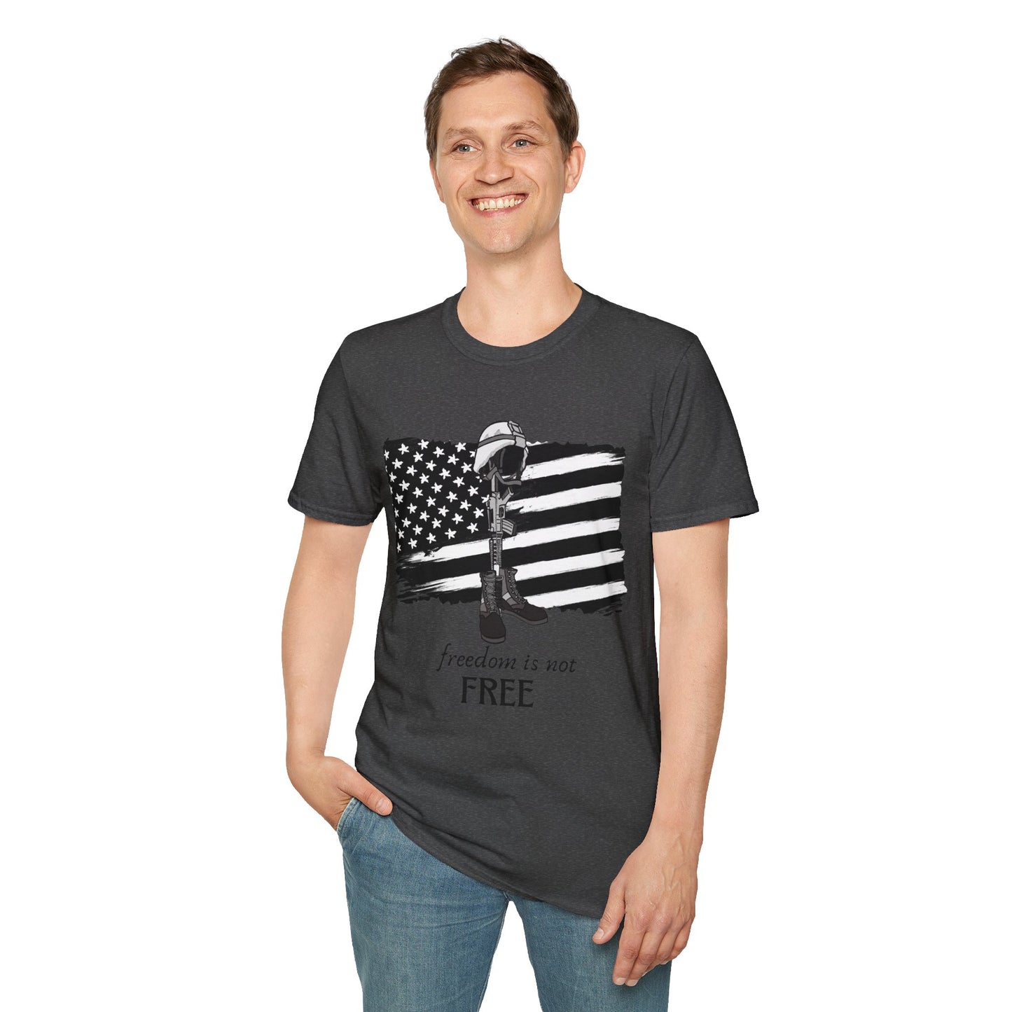 Freedom Is Not Free T-Shirt — Patriotic American Flag & Fallen Soldier Tribute