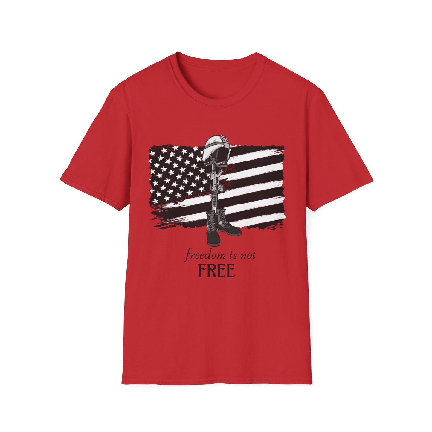 Freedom Is Not Free T-Shirt — Patriotic American Flag & Fallen Soldier Tribute