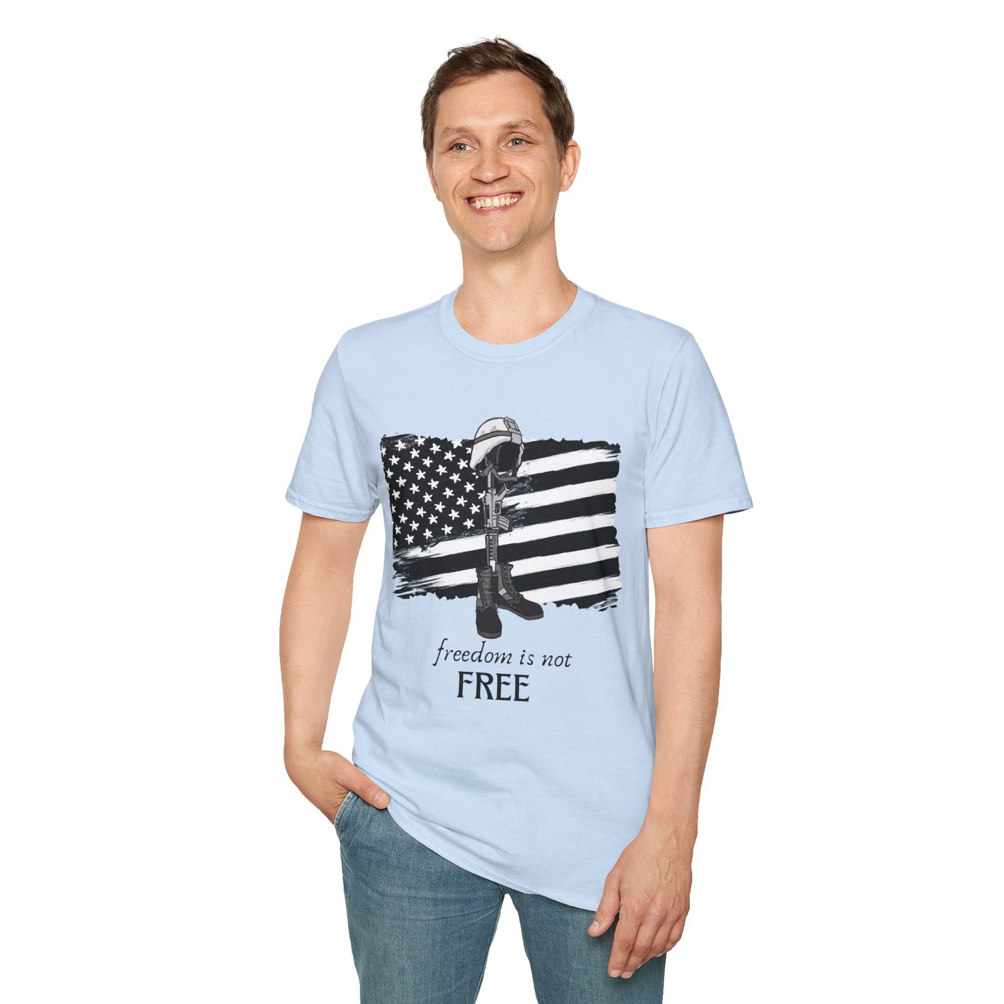 Freedom Is Not Free T-Shirt — Patriotic American Flag & Fallen Soldier Tribute
