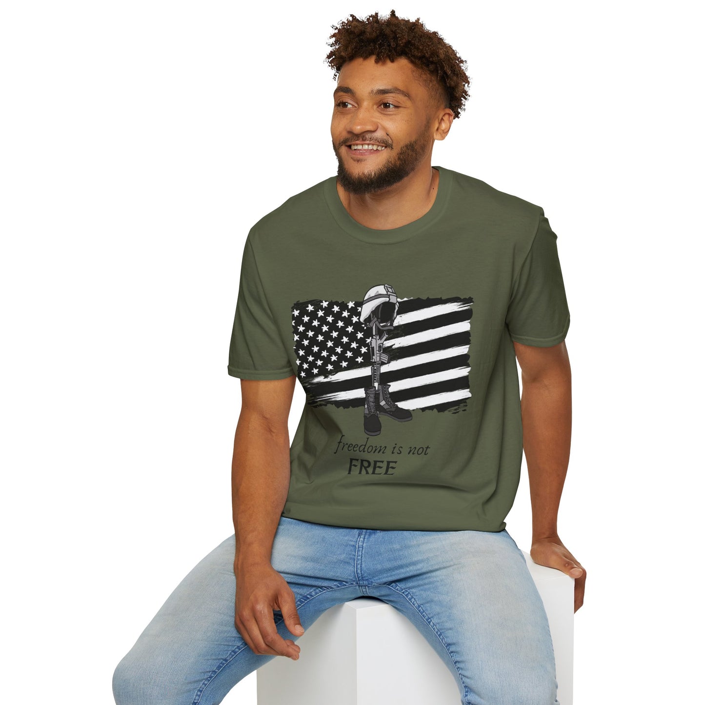 Freedom Is Not Free T-Shirt — Patriotic American Flag & Fallen Soldier Tribute
