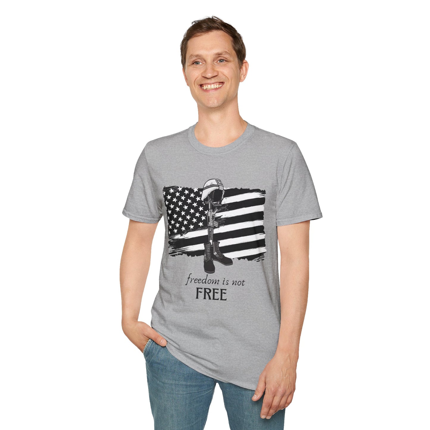 Freedom Is Not Free T-Shirt — Patriotic American Flag & Fallen Soldier Tribute