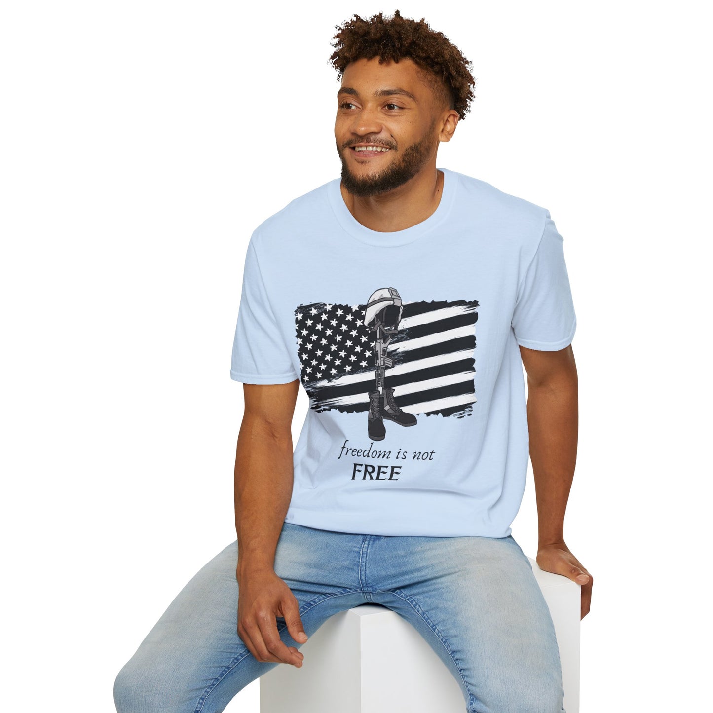 Freedom Is Not Free T-Shirt — Patriotic American Flag & Fallen Soldier Tribute